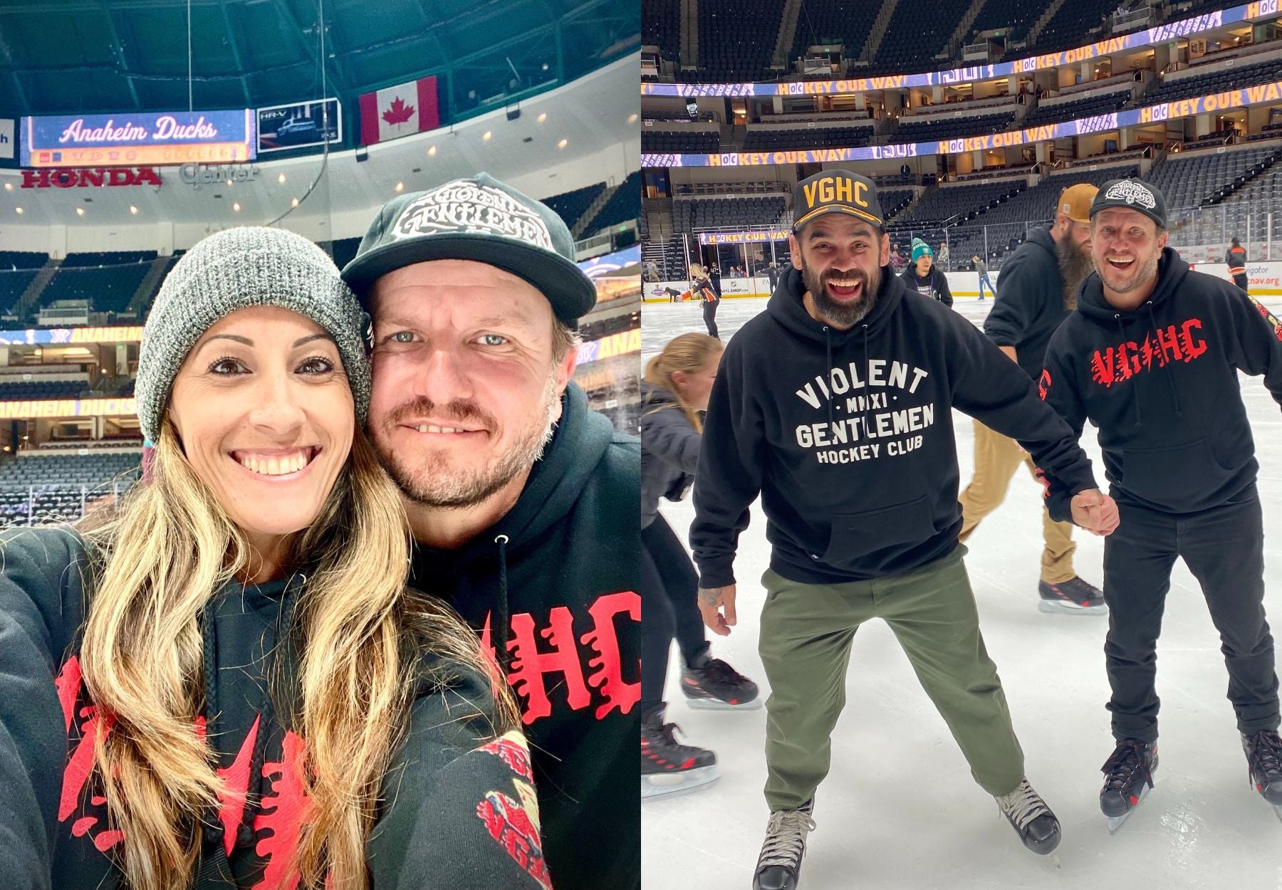 Delseyfly metoparis Hockey Clothing Company visits Honda Center, the home of the Anaheim Ducks for a hockey game against the Vegas Golden Knights. Here are some of our favorite memories skating on the ice after the game.